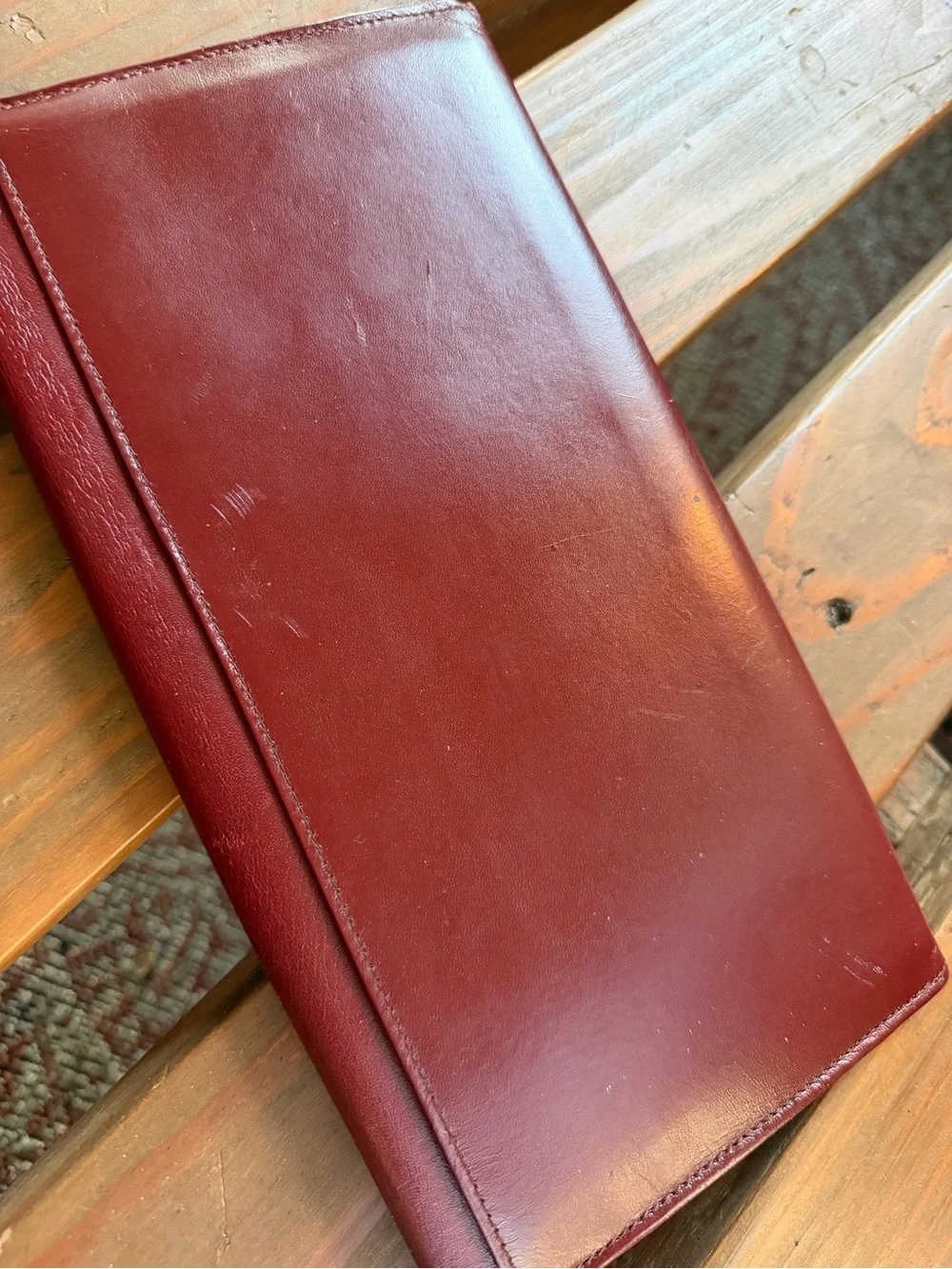 Vintage Cartier Burgundy Leather  clutch with Gold Corner Accents